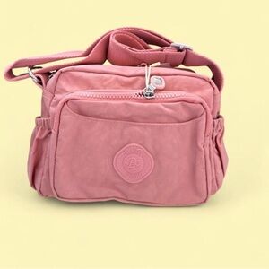 Waterproof Nylon Mini Crossbody Bag Multi Pocket Pink
